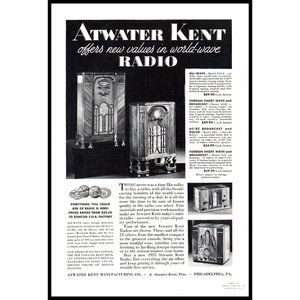1934 Atwater Kent Antique Radio Vintage Print Ad All-Wave Wall Art Photo